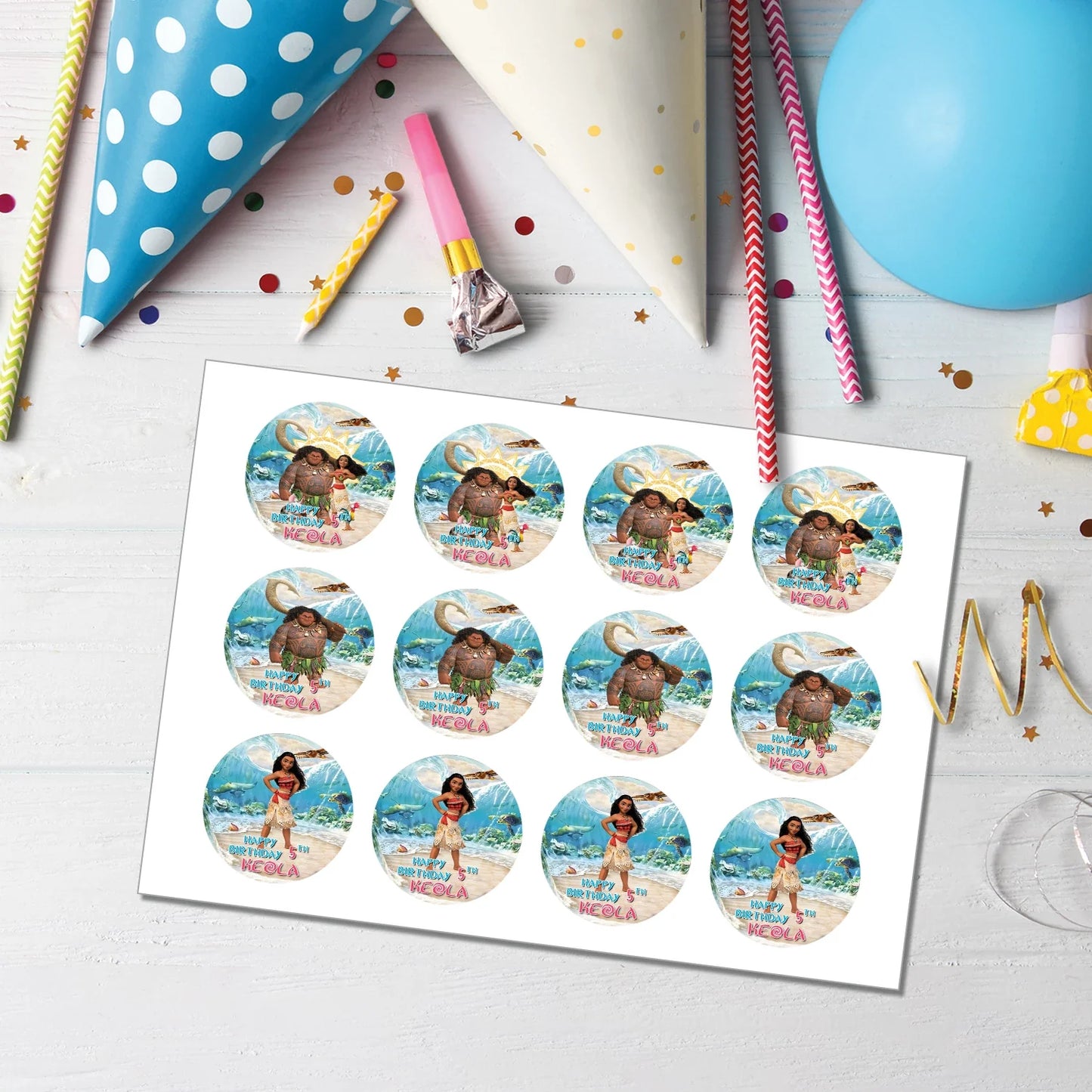 Moana Personalized Cupcake Toppers - Fun & Customizable for Kids’ Parties