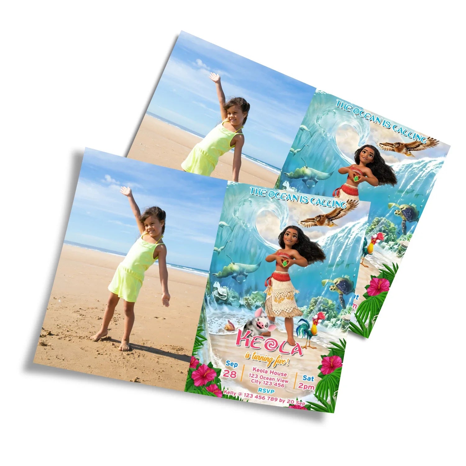 Moana 2 Personalized Photo Card Invitations with Custom Photo