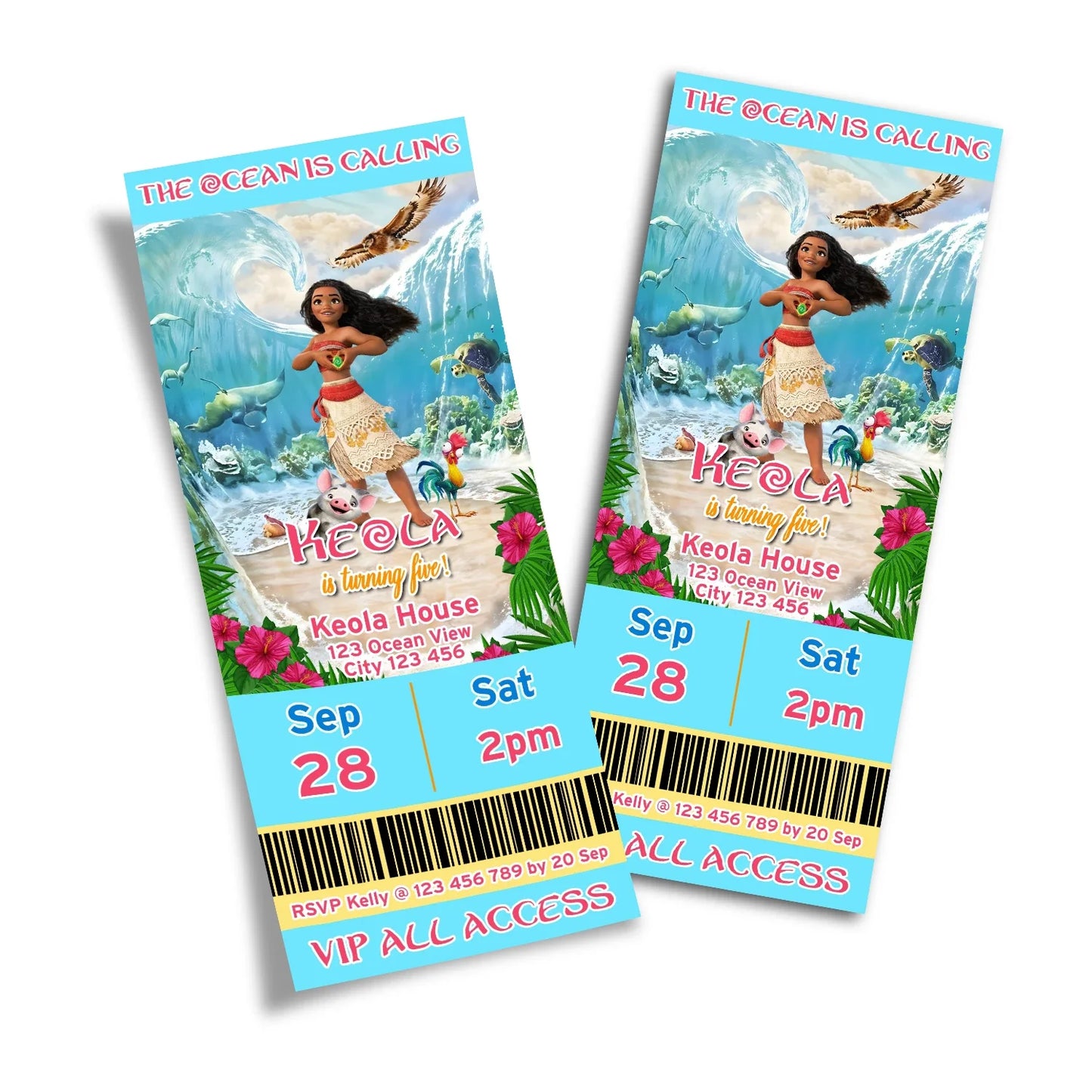 Moana 2 Personalized Birthday Ticket Invitations with Moana 2 theme