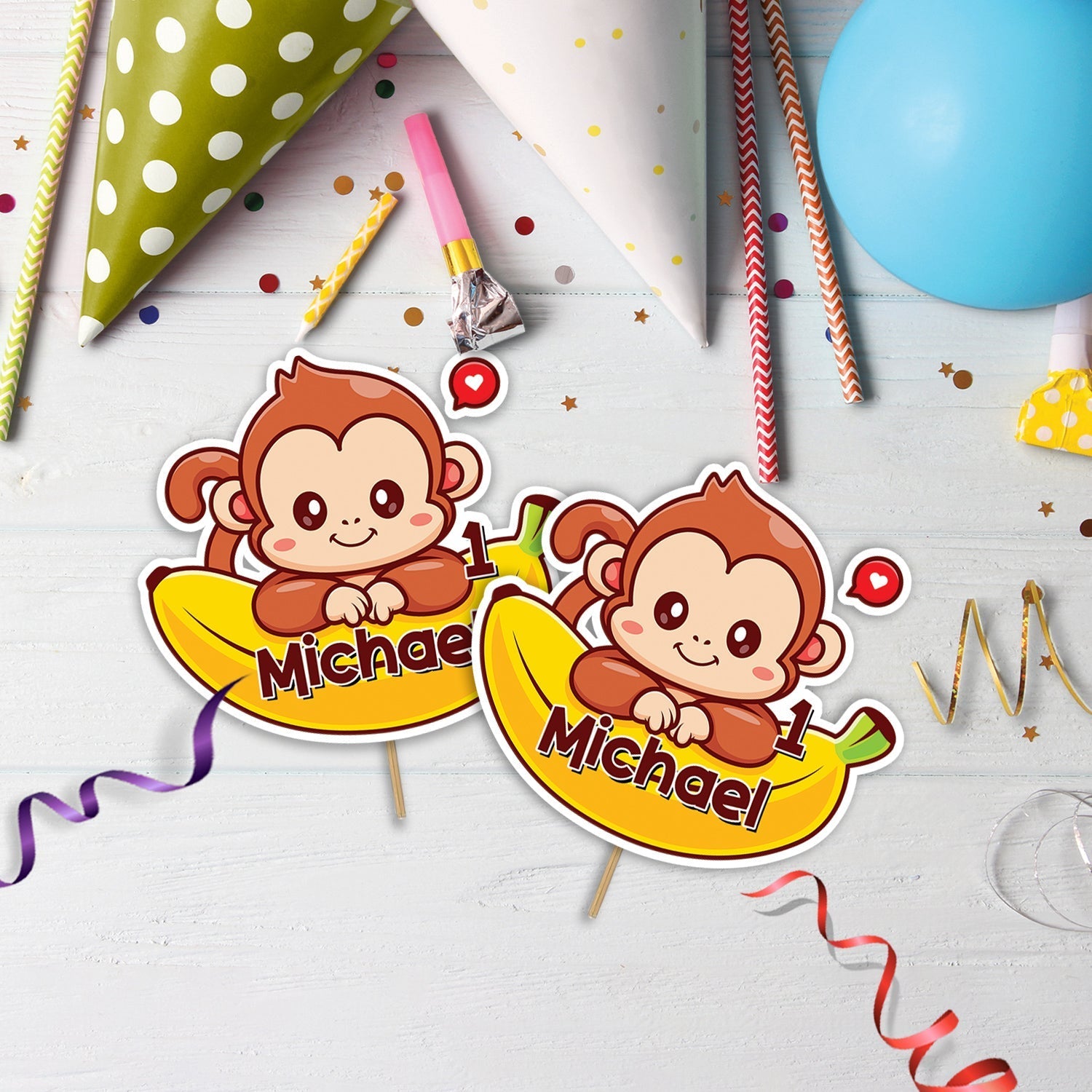 Monkey Birthday Decorations, 1st Birthday Party Supplies, Cute Monkey Themed, Monkey Party Digital Template, Little Monkey SVG, PNG