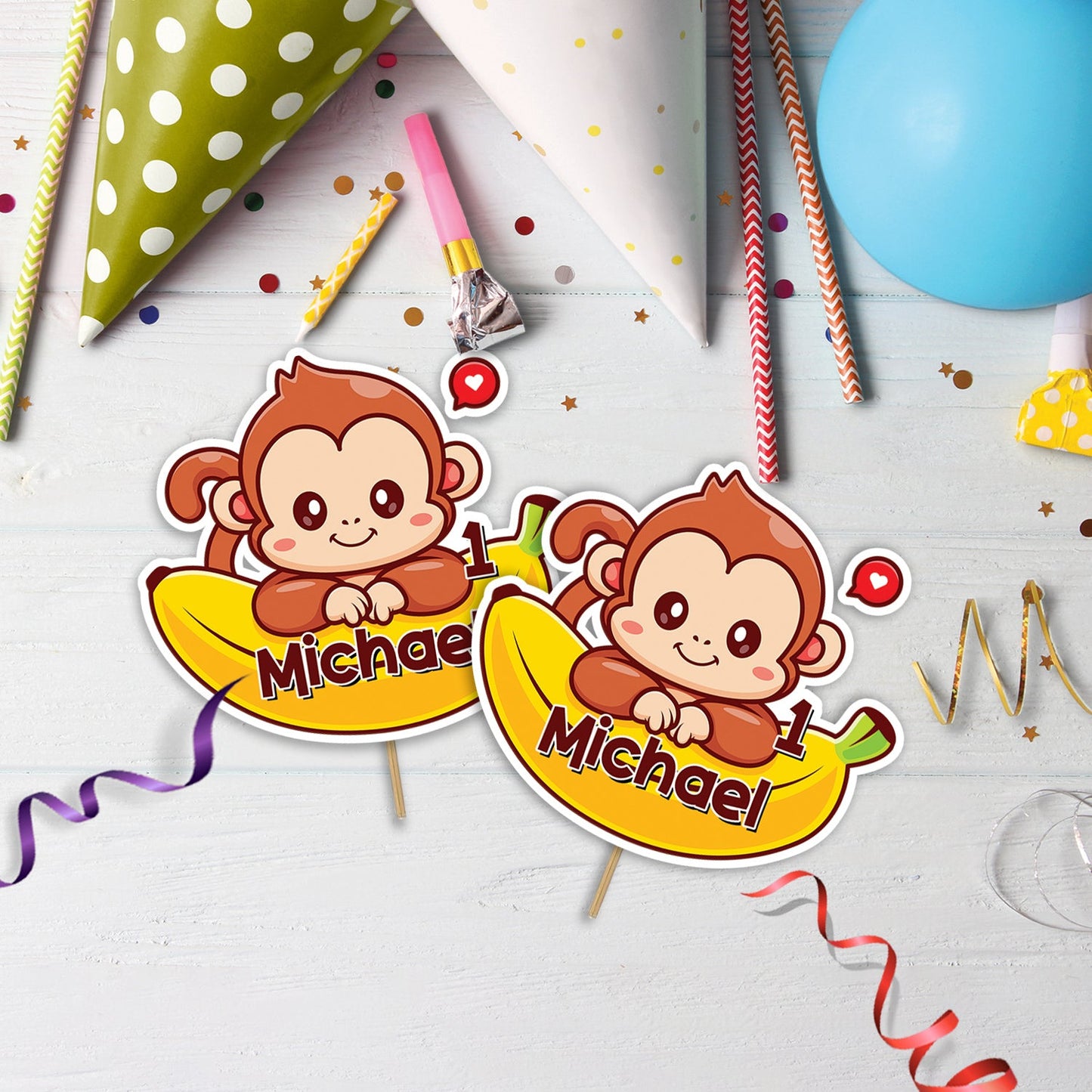 Monkey Birthday Decorations, 1st Birthday Party Supplies, Cute Monkey Themed, Monkey Party Digital Template, Little Monkey SVG, PNG
