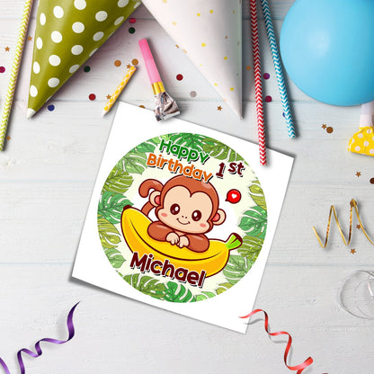 Delightful Monkey - Personalized Round Edible Cake Images for Sweet Memories
