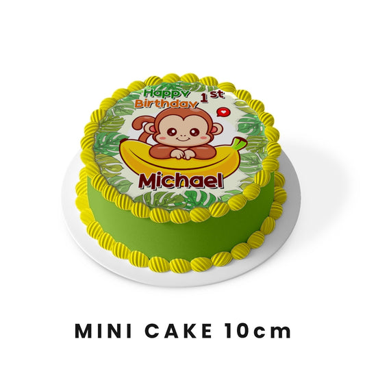 Round Edible Monkey Cake Image for Personalized Celebrations
