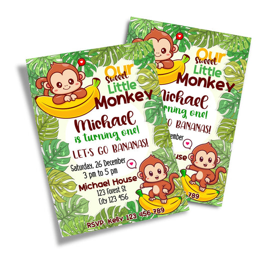 Monkey-Themed Custom Birthday Card Invitations