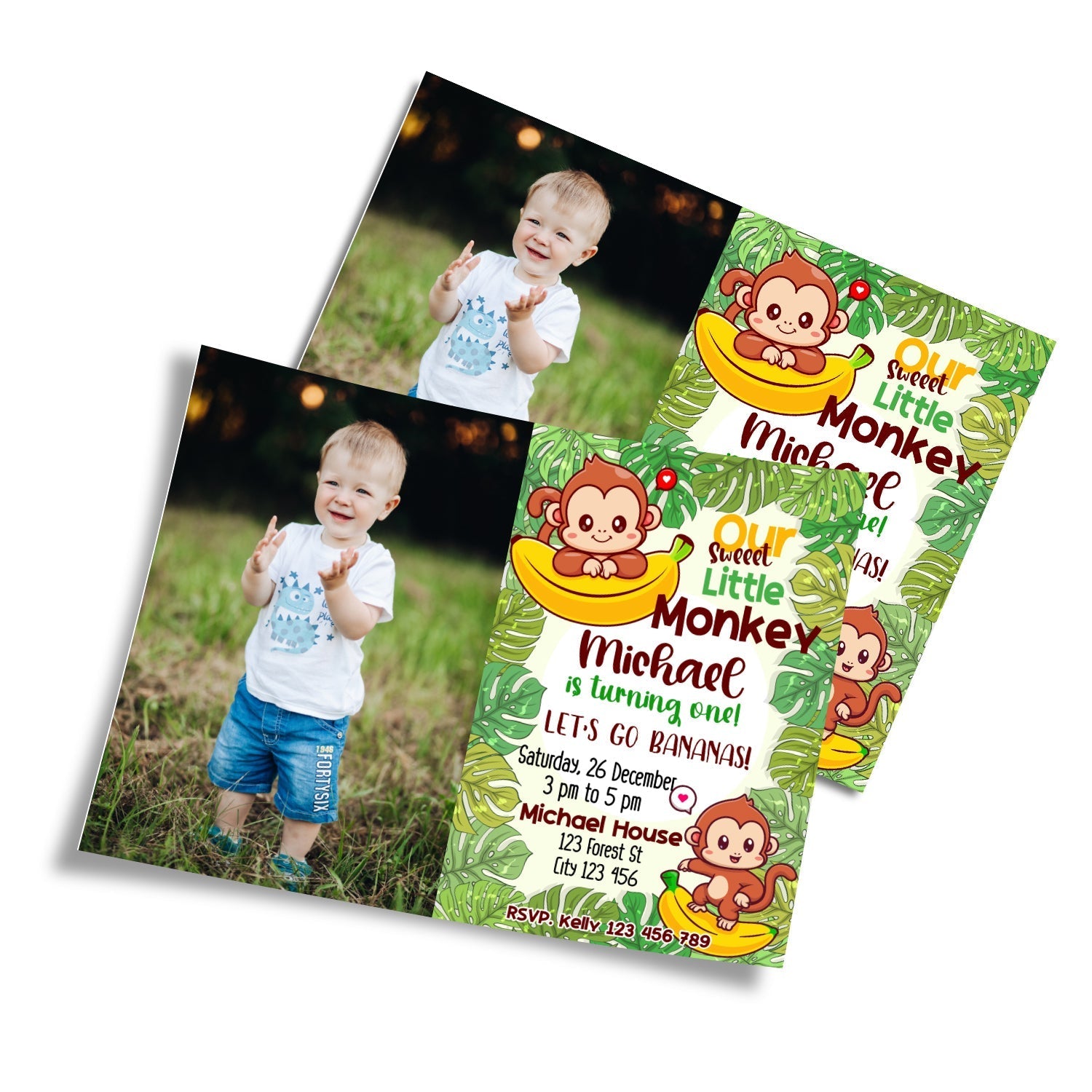 Personalized Monkey Photo Card Invitations for Special Occasions