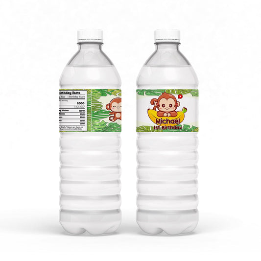 Custom Monkey Water Bottle Labels for Themed Parties