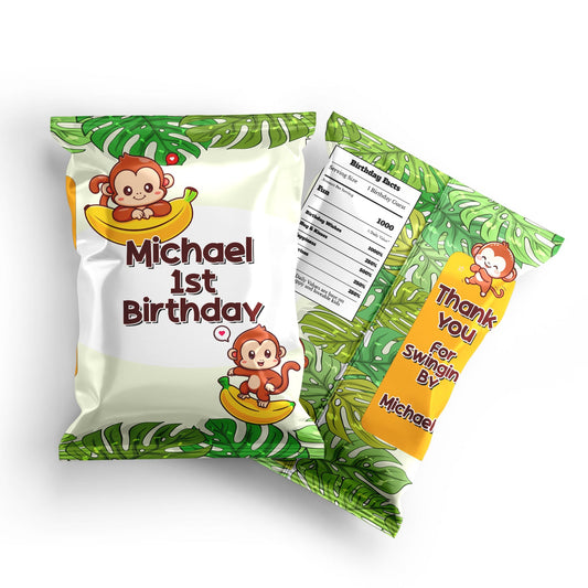 Personalized Monkey Chips Bag Labels for Snacks