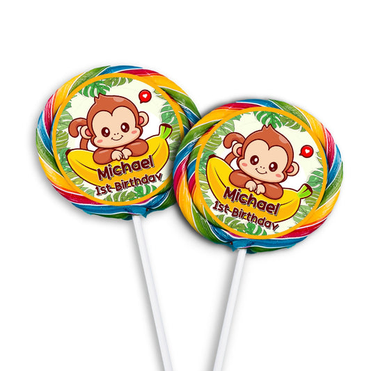 Personalized Monkey Lollipop Labels for Sweet Tables