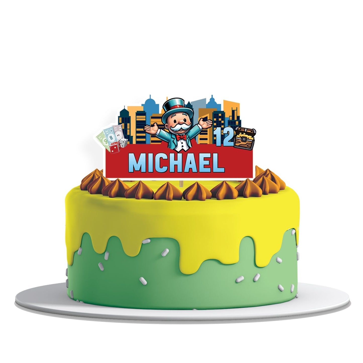 Personalized Monopoly Go themed cake toppers