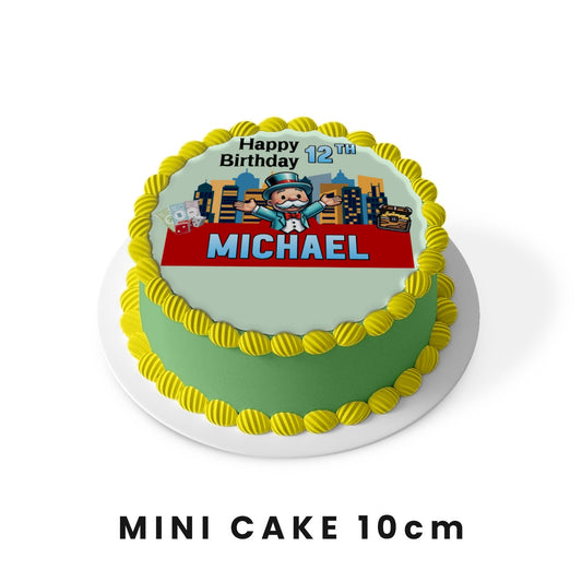 Round edible sheet cake images with Monopoly Go theme