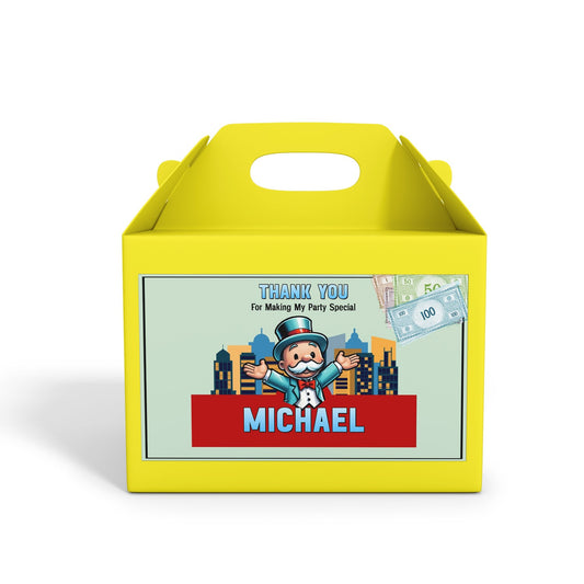 Treat box label with Monopoly Go design