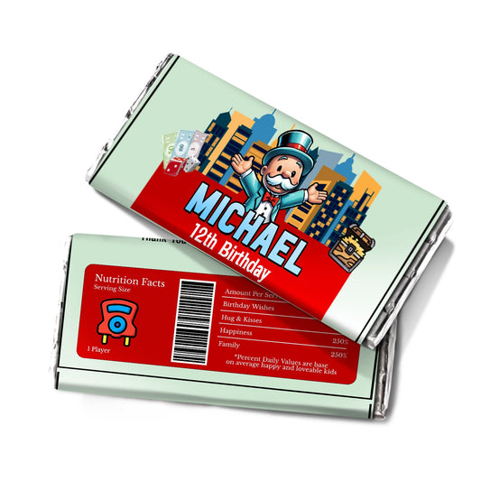 Chocolate label with Monopoly Go design