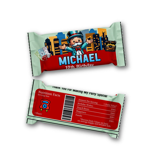 Rice Krispies Treats and Candy Bar labels with Monopoly Go theme