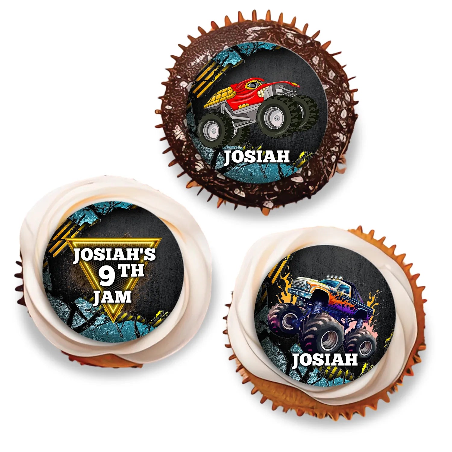 Monster Jam personalized cupcake toppers for unique dessert decorations