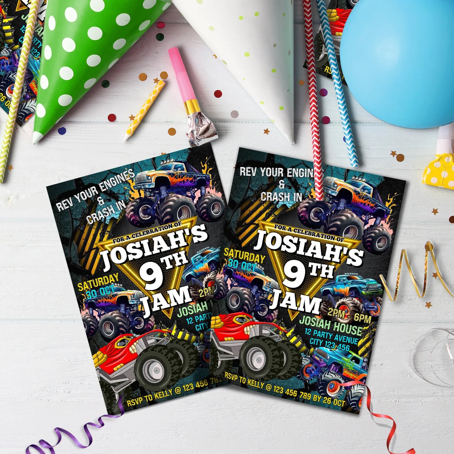 Monster Jam Birthday Decorations, Monster Truck Party Supplies, Off Road Truck Themed, Jump Truck Digital Template, Editable Monster Jam Image SVG PNG