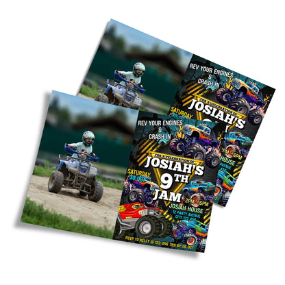 Monster Jam personalized photo card invitations for custom party invites