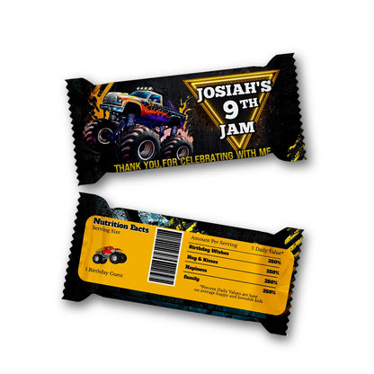 Monster Jam Rice Krispies Treats label and candy bar label for personalized party treats