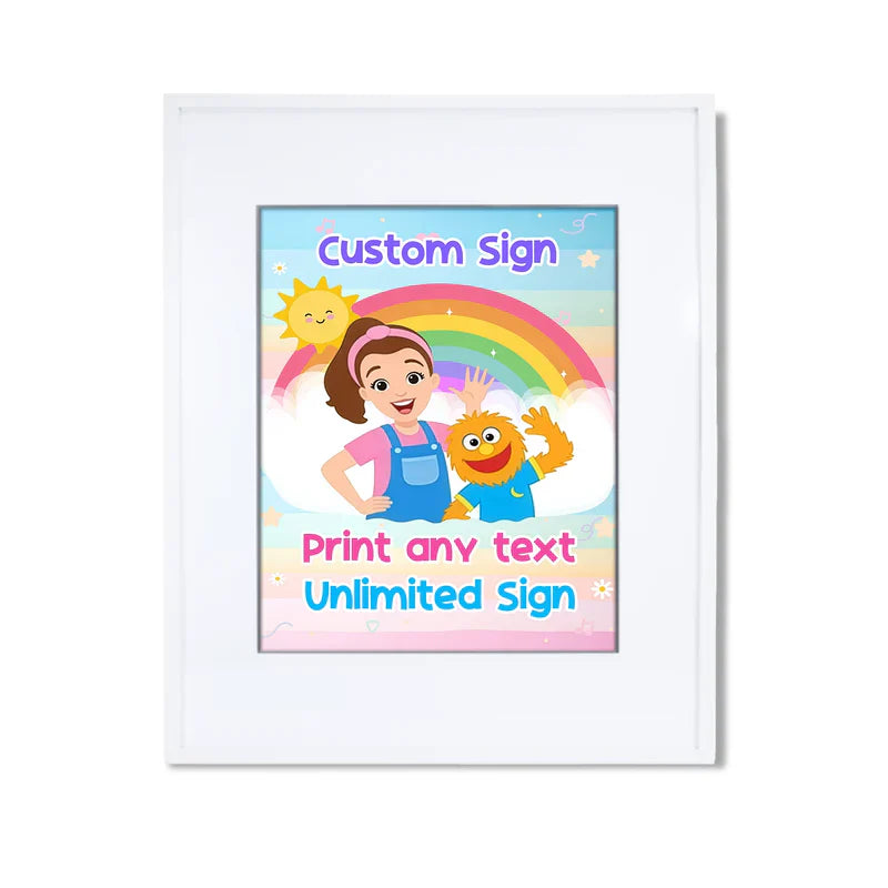 Ms Rachel toddler learning custom sign with colorful theme graphics displayed upright