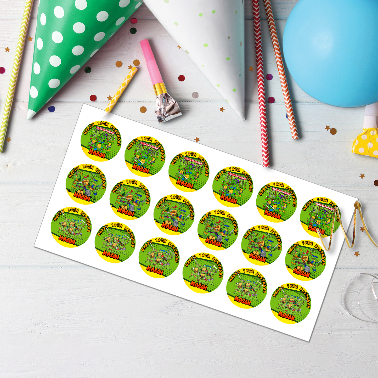 Teenage Mutant Ninja Turtles Personalized Cupcakes Toppers for a Fun-filled Birthday