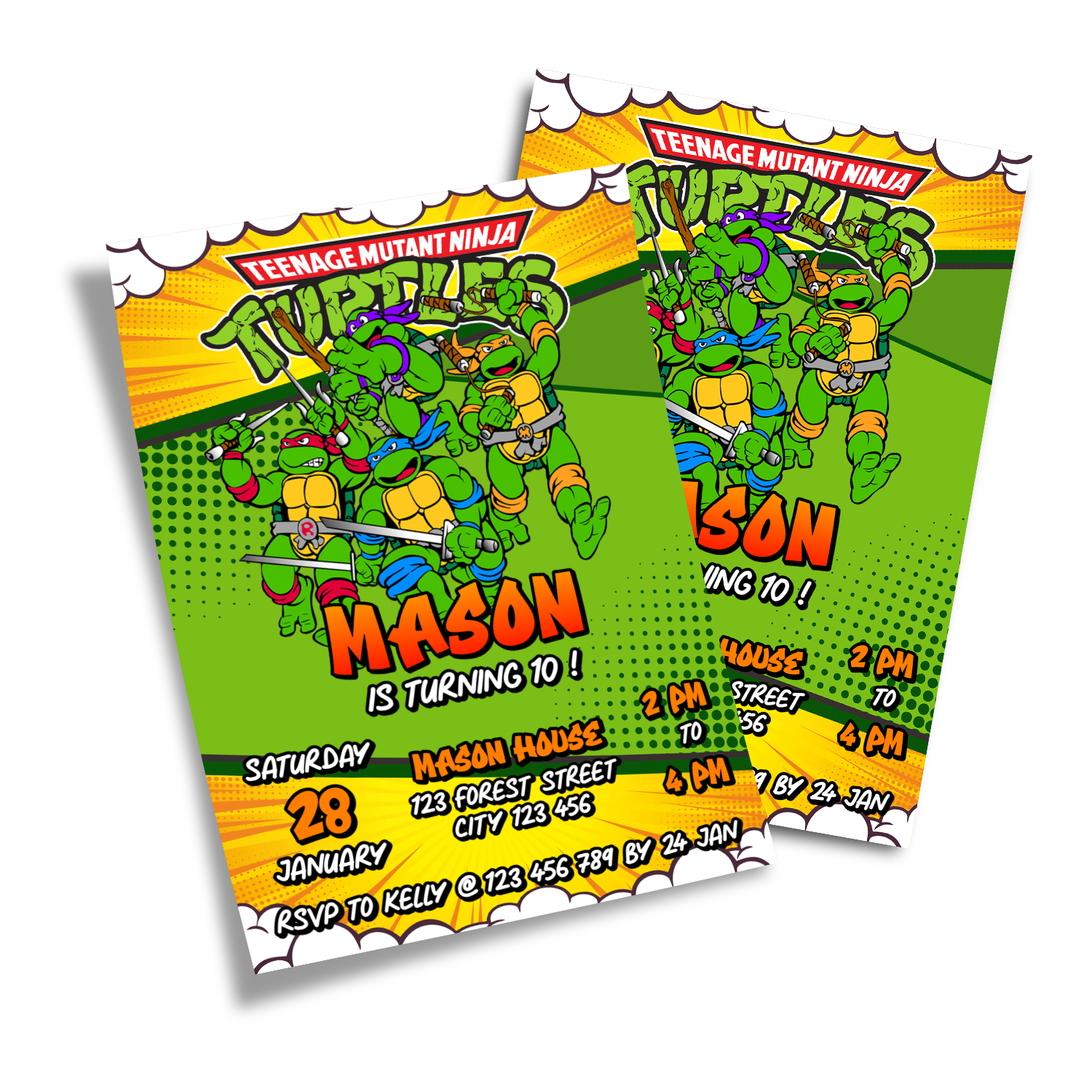 Personalized Teenage Mutant Ninja Turtles birthday card invitations