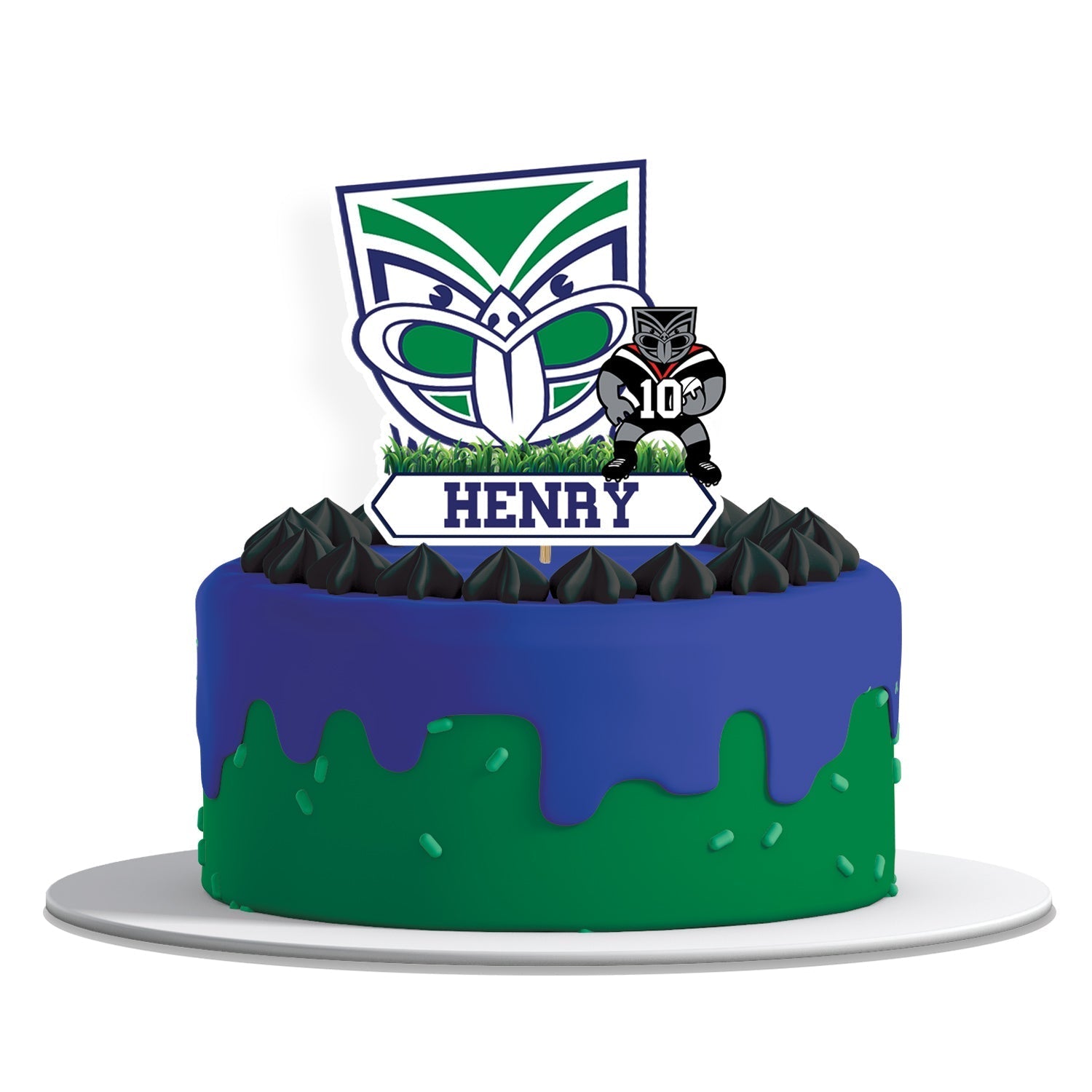 Personalized cake toppers featuring NZ Warriors theme