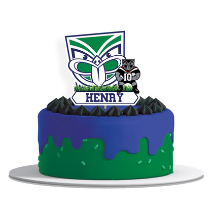 Personalized cake toppers featuring NZ Warriors theme