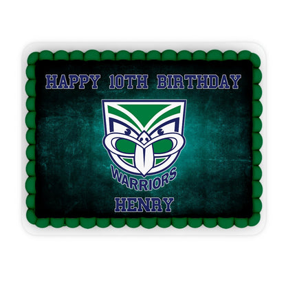 Rectangle edible sheet cake images personalized with NZ Warriors theme