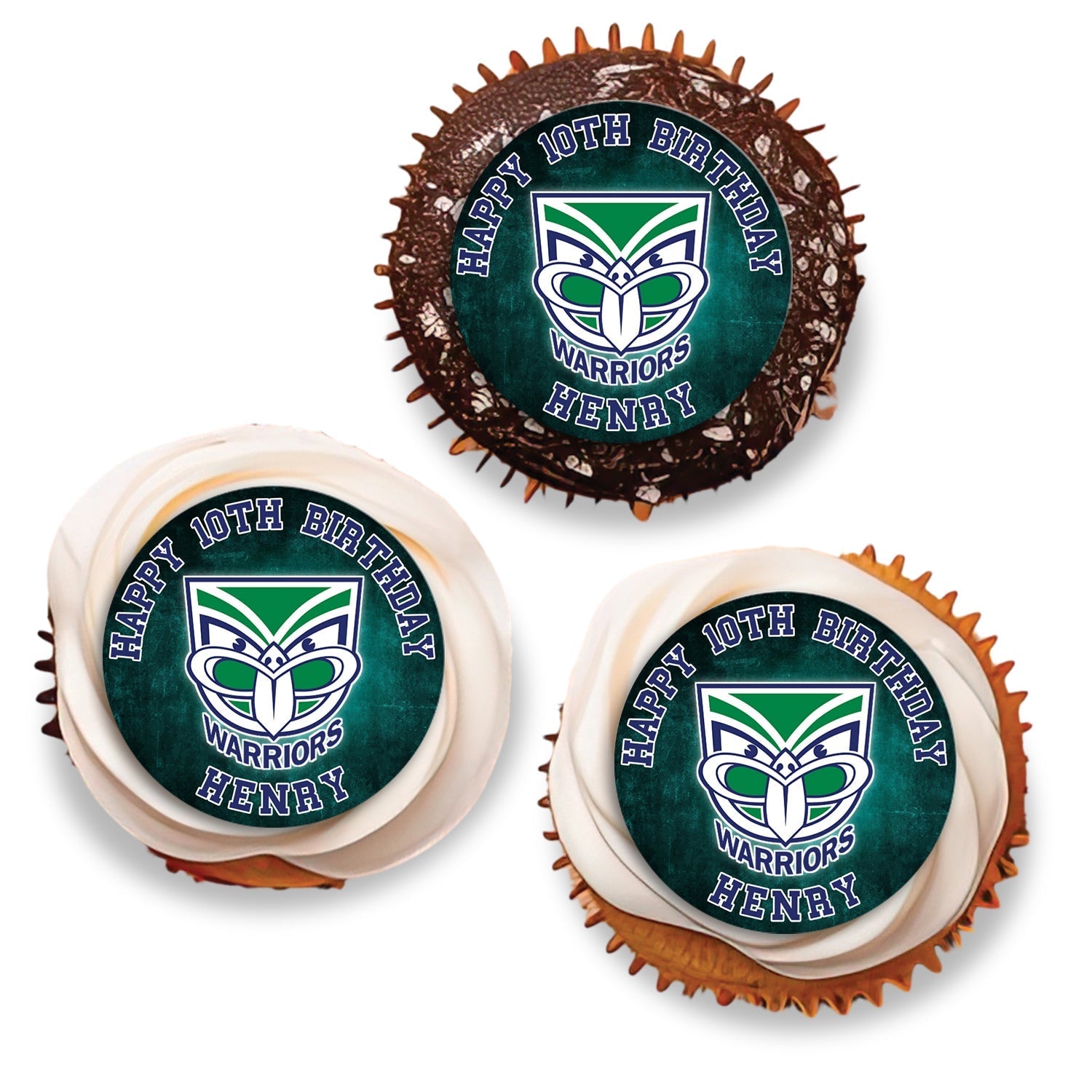 Cupcake toppers personalized with NZ Warriors design