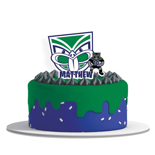 Personalized cake toppers featuring NZ Warriors theme