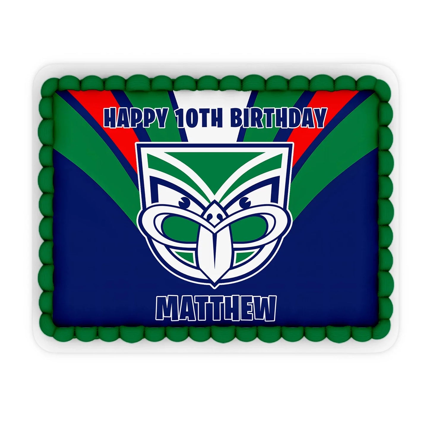 Rectangle edible sheet cake images personalized with NZ Warriors theme