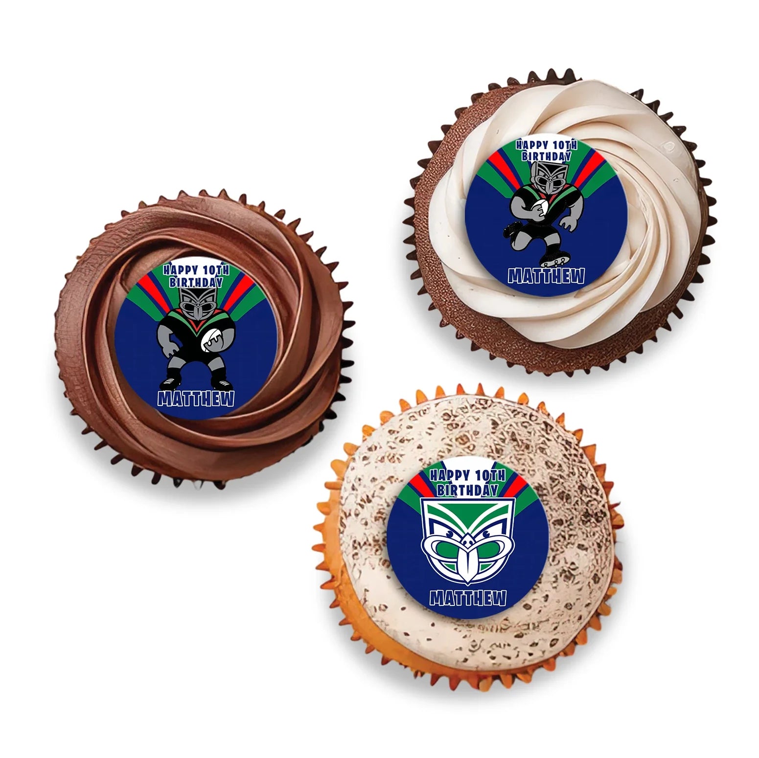 Cupcake toppers personalized with NZ Warriors design