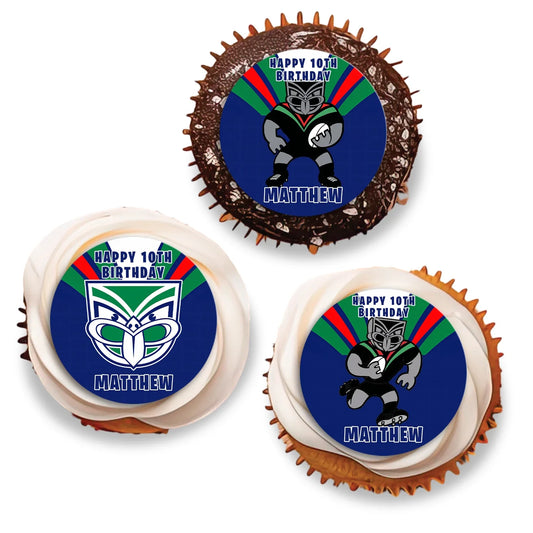 Cupcake toppers personalized with NZ Warriors design