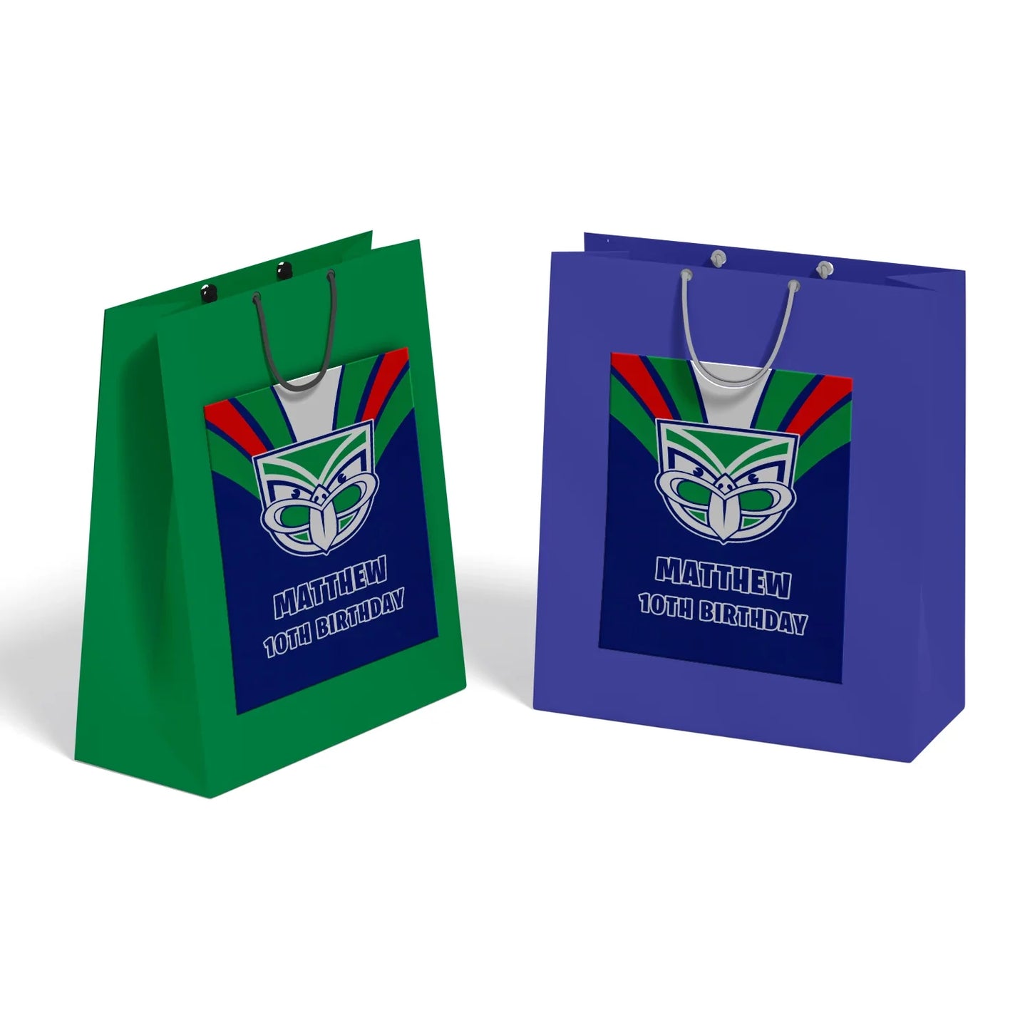 Goody bag label featuring NZ Warriors design