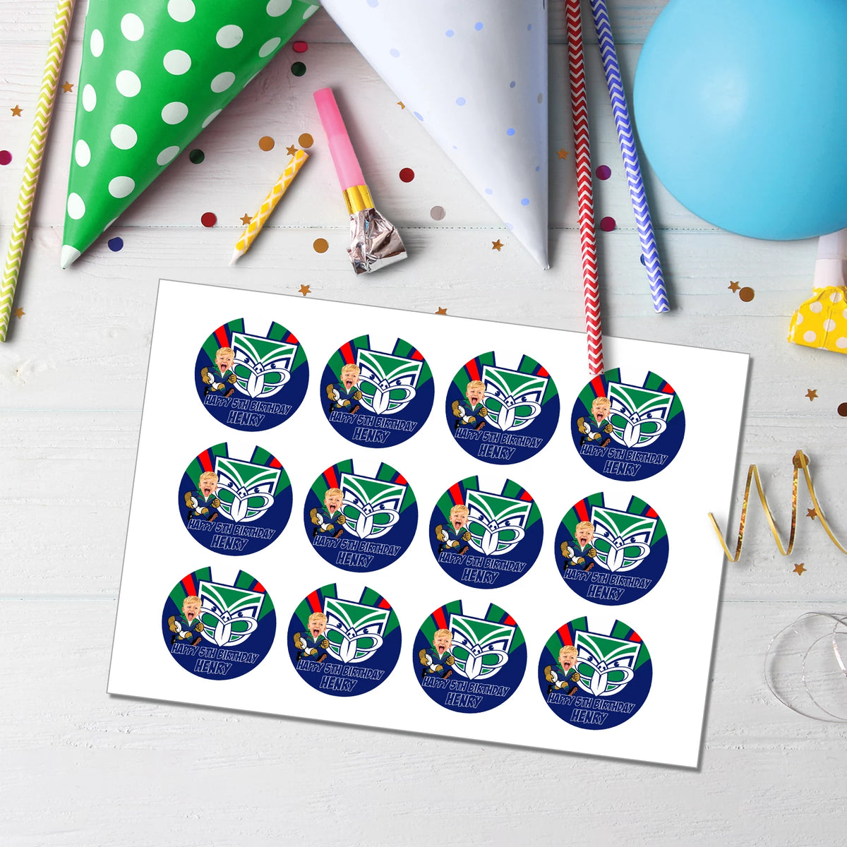 Custom NZ Warriors Face Icing CupCake Image | Personalised NZWarrios CupCake Toppers with face for any age