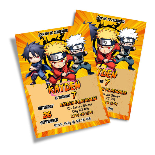 Naruto themed personalized birthday card invitations