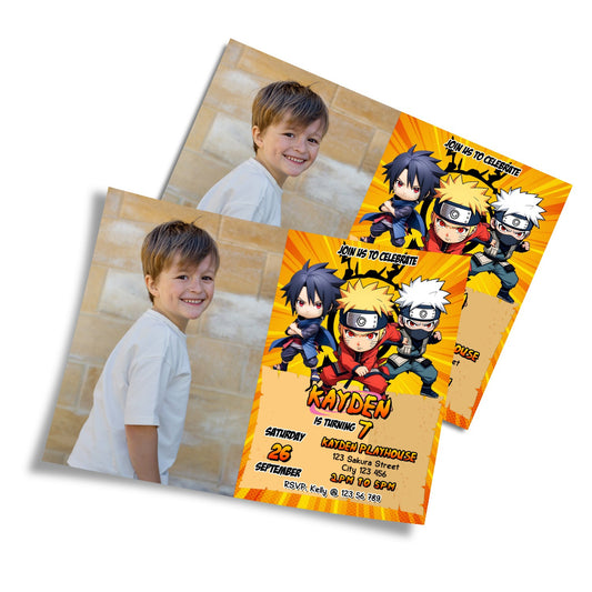 Naruto themed personalized photo card invitations