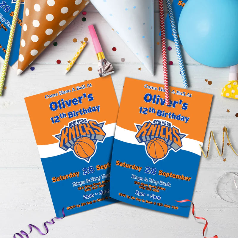 New York Knicks Birthday Decorations, NBA Team Party Supplies, NBA Basketball Team Themed, NewYork Knicks Digital Template, Editable New York Knicks Image SVG PNG