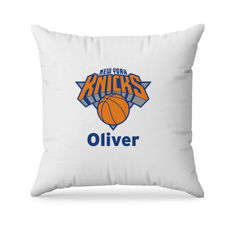 New York Knicks sublimation pillowcase with orange blue basketball theme and name on fabric