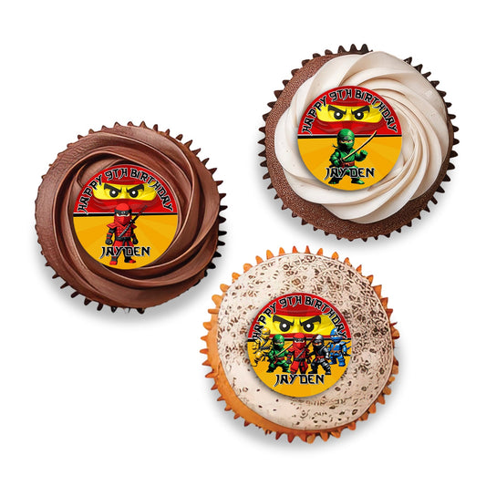 Ninja Figure themed personalized cupcakes toppers