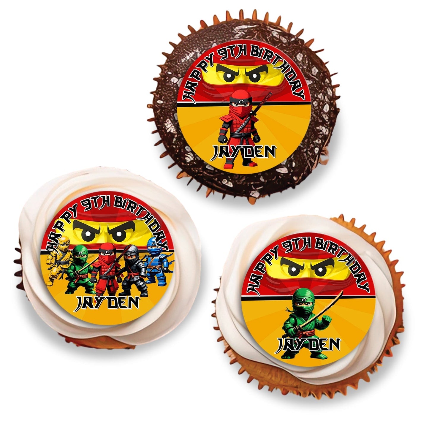 Ninja Figure themed personalized cupcakes toppers