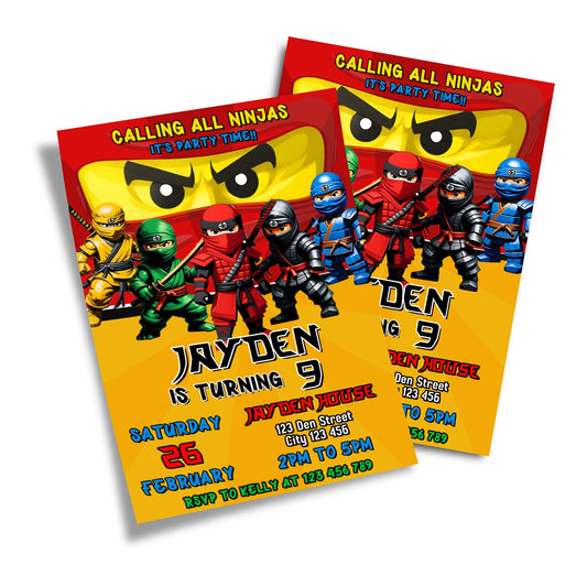 Personalized Ninja Figure birthday card invitations