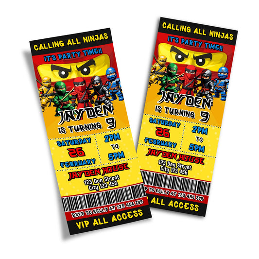 Personalized Ninja Figure birthday ticket invitations