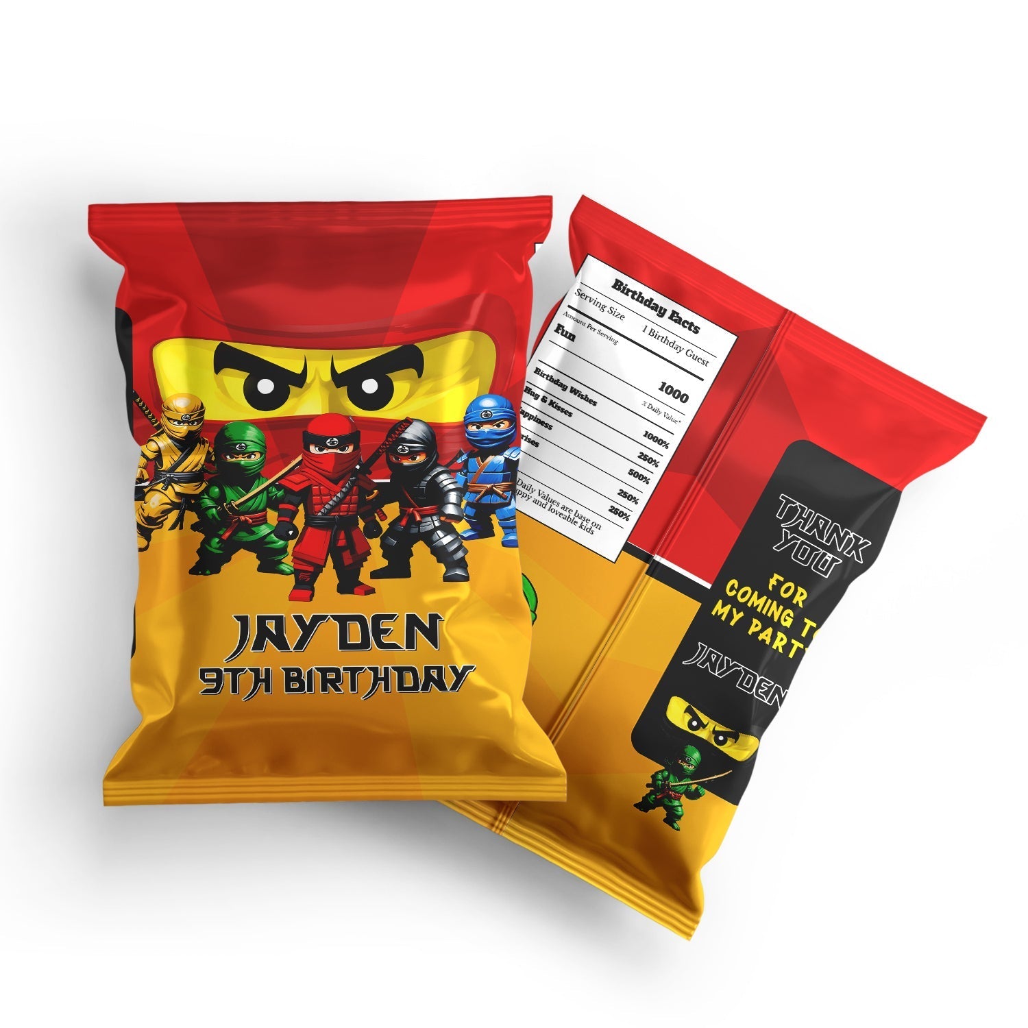 Ninja Figure themed chips bag label