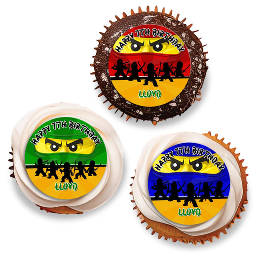 Ninjago themed personalized cupcakes toppers