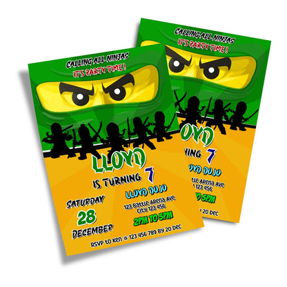 Personalized Ninjago birthday card invitations