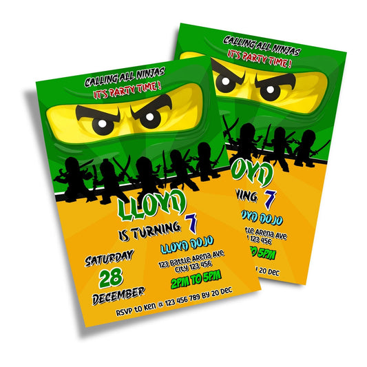 Personalized Ninjago birthday card invitations