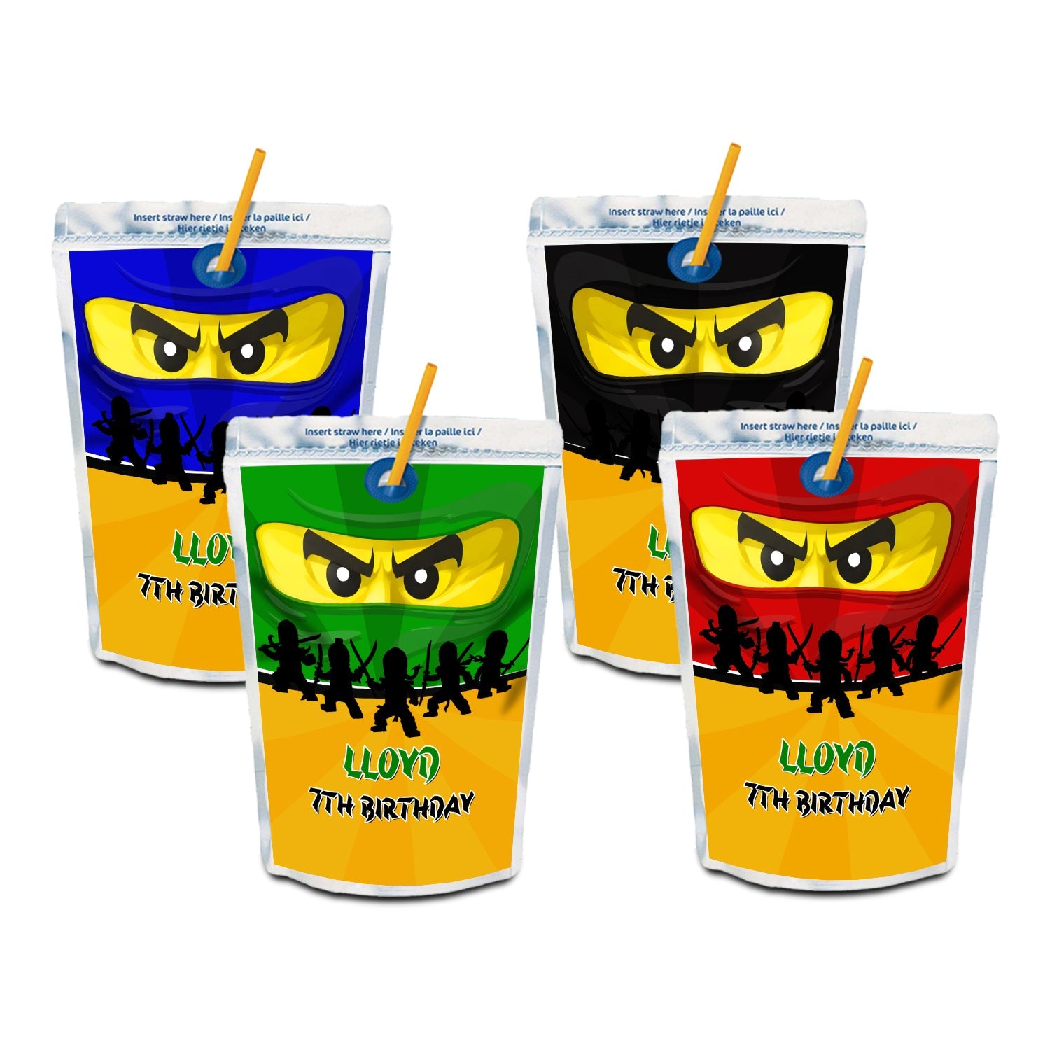 Ninjago themed juice pouch label
