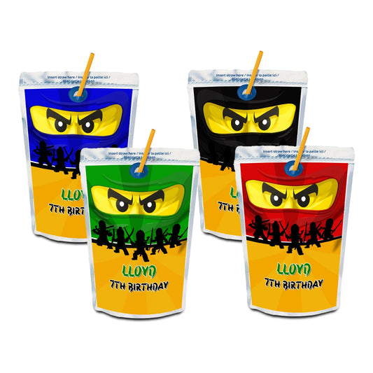 Ninjago themed juice pouch label
