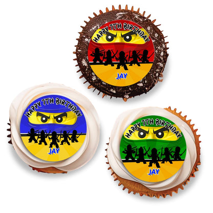 Ninjago themed personalized cupcakes toppers