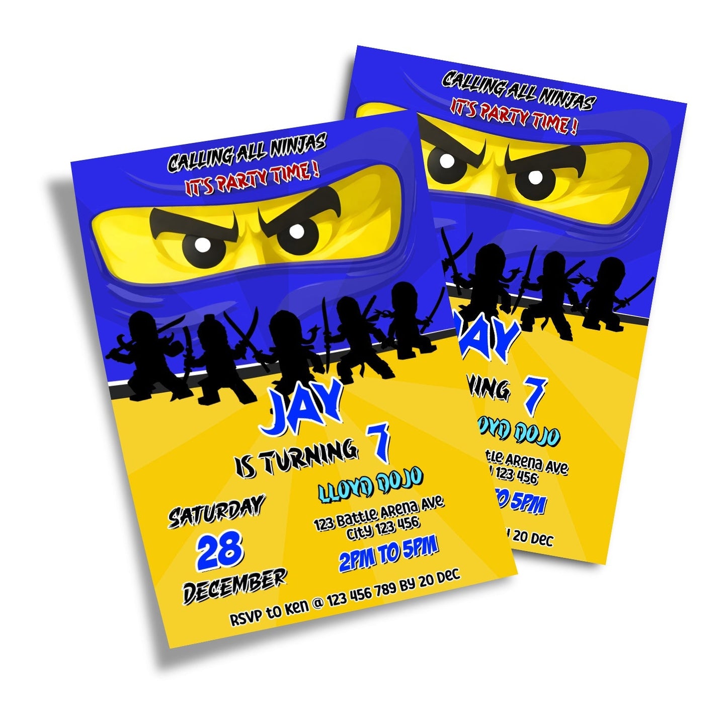 Personalized Ninjago birthday card invitations